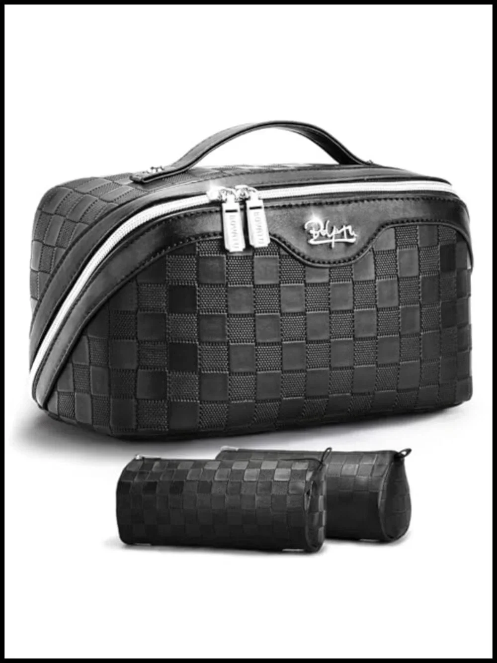 3-Piece Travel Makeup Bag Set 180° Lay-Flat PVC Leather Cosmetic Case Toiletry